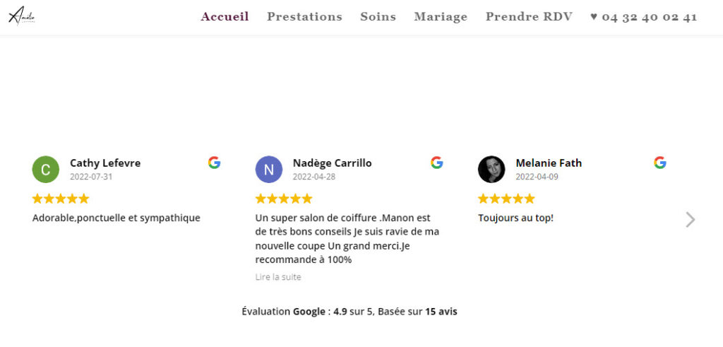 Affichage des avis Google My Business